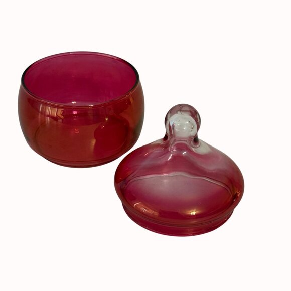 Vintage Imperial Cranberry Glass Jar With Dome Ombre Lid Apothecary Vanity Decor - Picture 12 of 16